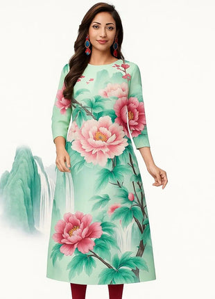 Muslim Kurt Flowers Women Fashion Comfortable National style Straight Ethnic Vestidos Slit hem Parrot 3D Print Turkish Abaya