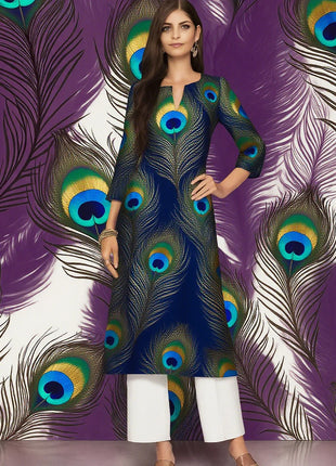 Muslim Dress Kurt Women's Fashionable And Elegant Straight Tube Casual Peacock Color Elephant Pattern Abaya Femme Dubaï