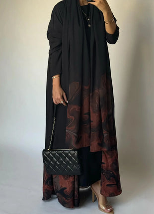 Middle Eastern Loose Open Front Abaya Muslim Women Full Sleeve Printed Abayas Turkey Kaftans Jilbabs Islamic Maxi Dresses