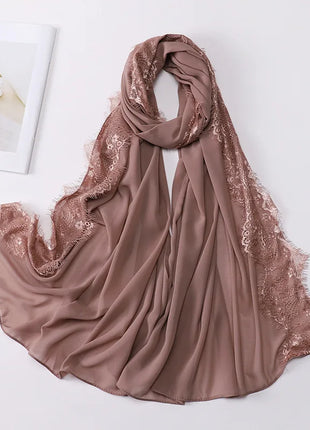 Chiffon Hijab Turban For Muslim Womens Headscarf Lace Shawls Scarf Headwraps Veil Islamic Headband Ramadan