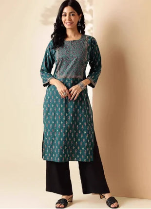 Indian Women's Ethnic Style Pure Cotton Printed Seven Quarter Sleeve Top