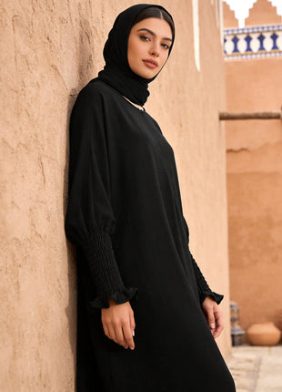 Minimalist Black Front-Zip Plain Abaya Maxi Dress Women Muslim Egyptian Kaftan Ramadan Jalabiya Islam Saudi Arabic Outfits 2025