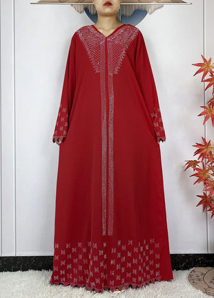 New Muslim Fashion Women Dress Chiffon Diamond Long Sleeves Casual Clothing African Abaya Women Robe Dubai Turkey Islamic Robe