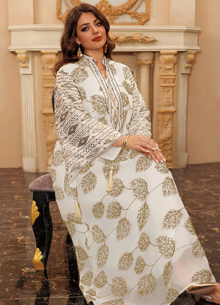 Muslim Women's Black Islamic Embroidered Abaya with Gold Detailing Ideal for Formal Occasions in Middle East like UAE and Saudi