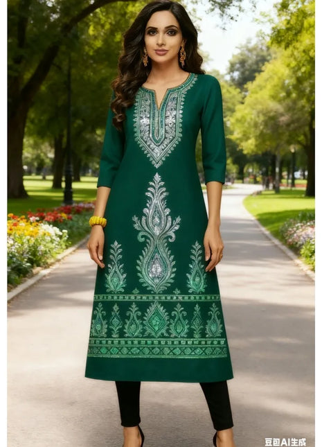 Muslim Kurt Casual Fashion Dress Long Sleeved Straight Tube Casual Ethnic Flower Abaya Women Muslim Dress Peacock Sleeve Abaya