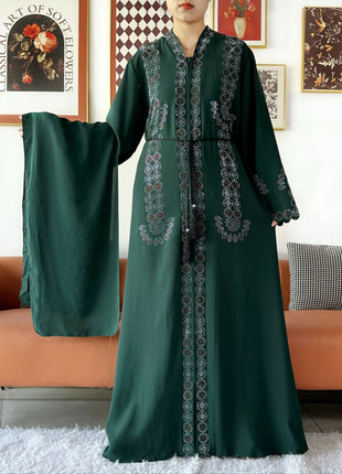 2025 Women Elegant Party Dress Chiffon Open Zipper Loose Abaya Muslim Women Dress Islamic Clothing Cardigan Abaya Muslim Dress