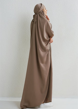 Muslim Abaya Hooded Smocking Sleeve One-piece Prayer Dress Women Jilbab Islamic Clothing Dubai Saudi Black Robe Turkish Modesty