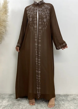 Diamond for Muslim Women Chiffon Open Cardigan Abaya Kimono Maxi Dress Turkey Dubai Arab Kaftan Eid Party Morocco Gowns Jalabiya