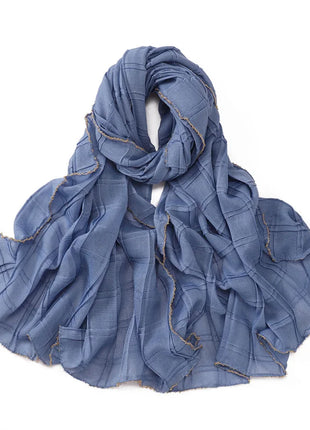 13 Color 80*180cm New Simple Silver Wire Wrinkle Plaid Solid Color Chain Gold Border Scarf Muslim Women Hijab Wrap Ramadan Islam