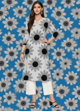 Muslim Kurtta Women's Casual Fashion Dress Long Sleeved Straight Tube Casual Ethnic Flower Abaya Musulmane Modest Dress