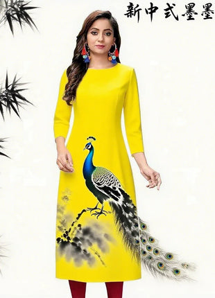 Muslim Dress Kurt Women's Fashionable Slit hem Straight Tube Casual Elephant Flowers Pattern Robe Marocain Islamic Prayer