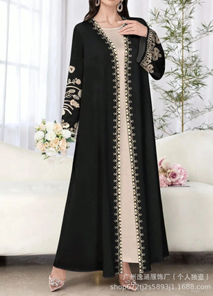Muslim Women's Long Sleeve Printed Abaya Cardigan Elegant Fashion plus Size Outerwear Polyester Fabric Digital Printing
