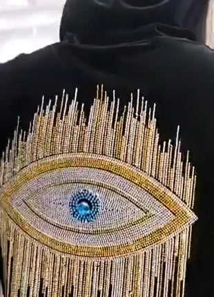 Women's Long-Sleeve Hooded Robe Korean Velvet Rhinestone Dress