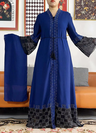 2024 Summer Women Elegant Dresses Dubai Party Outfits Long Sleeve Chiffon Dashiki Muslim Women Robe Open African Abaya Clothing