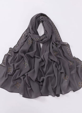 Hot Diamond Pearl Chiffon Hijabs for Women Muslim Fashion Long Shawl Head Wrap for Women Turbans for Women Ramadan Turban Femme