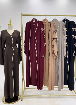 Eid Bow Abaya Women Cardigan Dress Muslim Party Caftan Robe Jalabiya Morocco Dubai Kaftan Islam Vestidos Largos Ramadan 2025