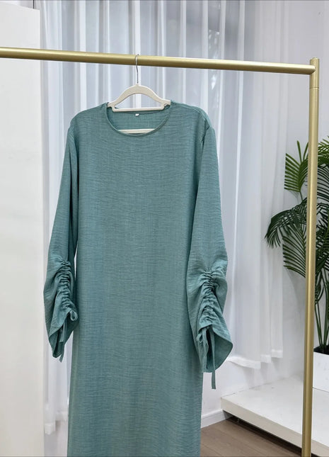 Eid Modest Dress for Women Abaya Lace-up Sleeve Morocco Party Dresses Ramadan Vestidos Largos Kaftan Islam Dubai Arab Long Robe