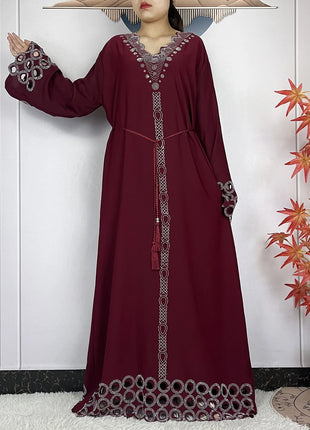 2024 New Dubai Muslim Femme Elegant Dress African Abaya For Women Arabic Islamic Robe Chiffon Fabric Long Sleeve Turkey Clothing