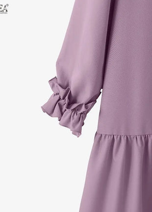 ZANZEA Women 2026 Spring O Neck Long Sleeve Dresses Elegant Muslim Abaya Dress Ramadan Robe Stylish Flounce Maxi Dresses Kaftan