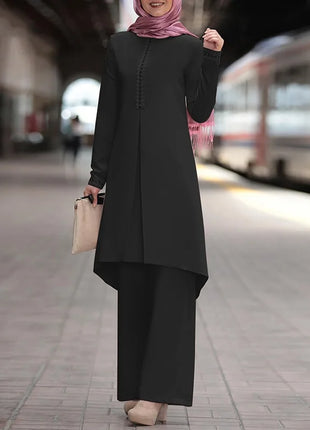 Ramadan Two Piece Sets Shirt &Pants Women Muslim Suits Shirt Blouse Musulman Ensembles Moroccan Kaftan Islamic Dress Sets
