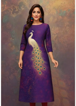 Muslim Women's Kurt Fashionable And Elegant Long Sleeved Straight Tube Casual Kurtta Peacock Pattern Kaftan Marroqui Slit hem