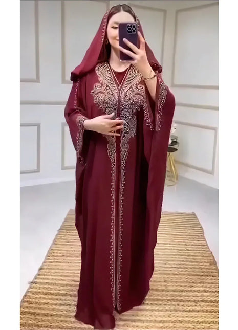 Eid Muslim Dress for Women Hooded Abaya 2 Piece Set Diamond Jalabiya Morocco Party Dresses Dubai Abayas Kaftan Vestido Long Robe