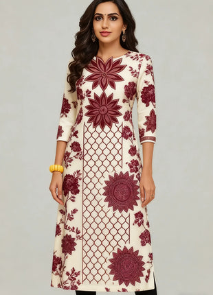 National style Muslim Women Kurt Casual Dress Long Sleeve Straight Casual Ethnic Flower Mandarin 3D Design Suitable Caftan Femme