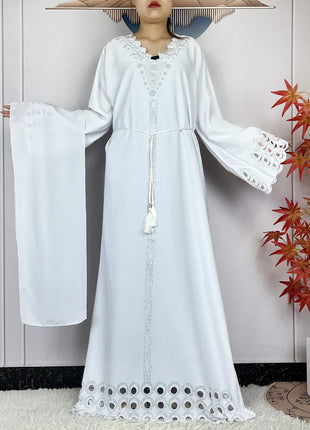 2024 New Dubai Muslim Femme Elegant Dress African Abaya For Women Arabic Islamic Robe Chiffon Fabric Long Sleeve Turkey Clothing