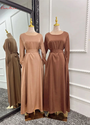 Fashion Sliky Djellaba Muslim Dress Dubai Full Length Flare Sleeved Soft Abaya Dubai Turkey Muslim Islam Robe WY921