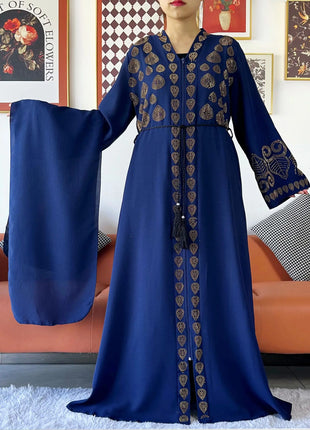 2024 Women Party Dress Chiffon Open Abaya Golden Stones Muslim Women Dress Islamic Clothing Cardigan Abaya Women Muslim Dress