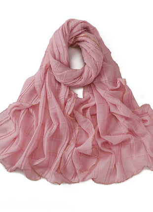 13 Color 80*180cm New Simple Silver Wire Wrinkle Plaid Solid Color Chain Gold Border Scarf Muslim Women Hijab Wrap Ramadan Islam