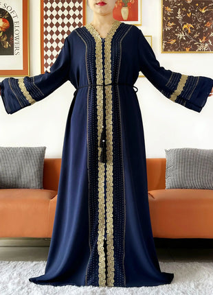 Newest Women Party Dress Chiffon Lace Open Abaya with Zipper Muslim Women Abaya Islamic Clothing Cardigan Muslim Loose Dress