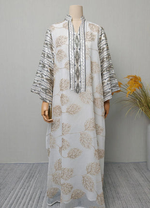 Muslim Women's Light Blue Islamic Embroidered Abaya with Gold Detailing Ideal for Formal Events in Middle East like UAE Saudi