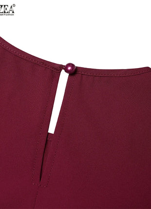 ZANZEA Women Color Block Patchwork Maxi Dress Fake Two-Piece Islamic O Neck Muslim Long Dresses Long Sleeve 2024 Fall Abaya Robe