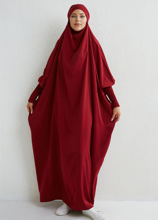 Muslim Abaya Hooded Smocking Sleeve One-piece Prayer Dress Women Jilbab Islamic Clothing Dubai Saudi Black Robe Turkish Modesty