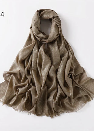 2025 Abaya Women Veil Gold Solid Color Muslim Head Scarf Shawls and Wraps Glitter Pashmina Bandana Female Foulard Hijab