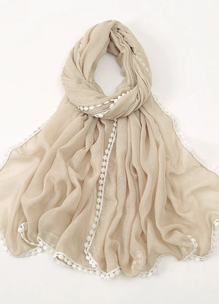 New Cotton Hijab With Lace Muslim Scarf Long Shawls Headscarf Wraps Foulard Echarpe Bufanda Muslim Sjaal Islam Eid Headband