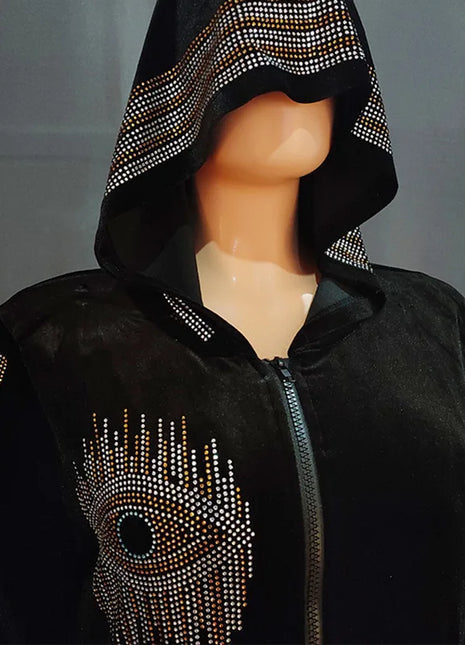 Women's Long-Sleeve Hooded Robe Korean Velvet Rhinestone Dress