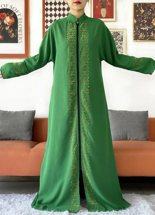 2024 Muslim Ramadan Tranditional Turtleneck Long Sleeve Dress Women Cardigan Open Abaya Dubai Caftan Islamic Kimono Clothes