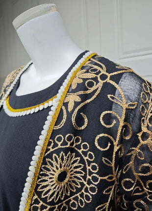 Charming Light Blue Two Piece Abaya Set Gold Patterned Outer Robe Belted Mint Inner Dress for Islamic Ramadan in the MIddle East