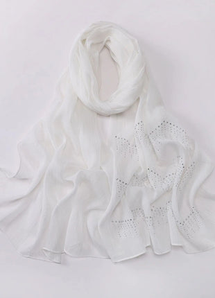 Luxury Rhinestone Chiffon Hijabs Woman Muslim Scarf Shawls Solid Lady Party Shawl Wraps Islamic Turban Female Headscarf Ramadan