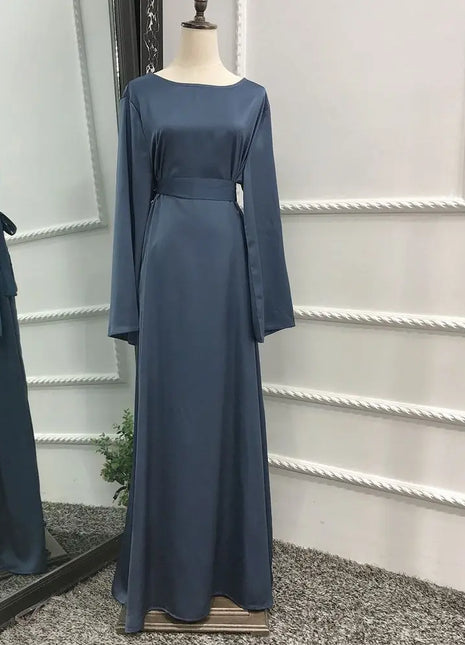 Fashion Sliky Djellaba Muslim Dress Dubai Full Length Flare Sleeved Soft Abaya Dubai Turkey Muslim Islam Robe WY921