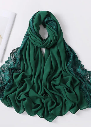 Women Hijabs Muslim Scarf Summer New Pearl Chiffon Lace Solid Color Lady Head Scarf Malaysia Tourism Shawl Turban Wrap Wholesale