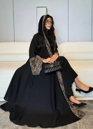 Eid Women Muslim Abaya Leopard Cardigan with Scarf Dress 2025 Vestidos Largos Caftan Robe Jalabiya Ramadan Morocco Dubai Kaftan