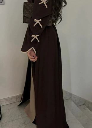 Eid Bow Abaya Women Cardigan Dress Muslim Party Caftan Robe Jalabiya Morocco Dubai Kaftan Islam Vestidos Largos Ramadan 2025