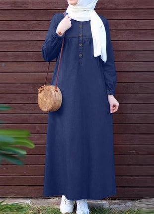 ZANZEA Women Vintage Muslim Abaya Dress 2024 Autumn Sundress Casual Long Sleeve Solid Maxi Long Vestidos Kaftan Islamic Clothing