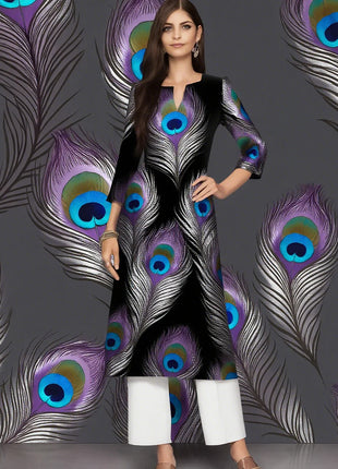 Muslim Dress Kurt Women's Fashionable And Elegant Straight Tube Casual Peacock Color Elephant Pattern Abaya Femme Dubaï