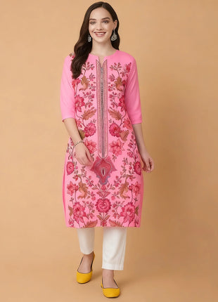 National style Muslim Women's Casual Fashionable And Comfortable Kurtta Dress Long Sleeved Flowers Straight Tube Casual Ethnic