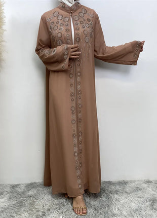 Diamond for Muslim Women Chiffon Open Cardigan Abaya Kimono Maxi Dress Turkey Dubai Arab Kaftan Eid Party Morocco Gowns Jalabiya