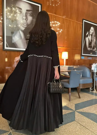 Eid Muslim Pearl Abaya for Women Beading Ramadan Cardigan Pleated Long Dress Morocco Kaftan Long Abayas Dubai Robe Jalabiya 2024